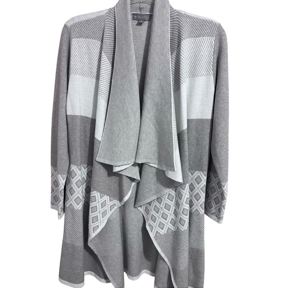 Evolution By Cyrus Sz L Grey Diamond Duster Waterfall Drape Cardigan Colorblock